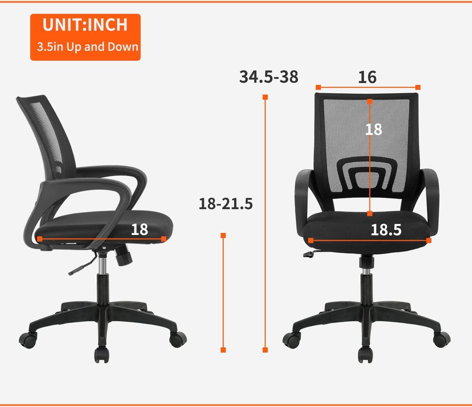 BestOffice Ergonomic Office Chair, Lumbar Support, Adjustable Height with Armrests for Adults(Black)