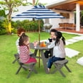 thumbnail image 2 of Costway Kids Wooden Table Set with Octagon Table 4 Stools & Removable Adjustable Umbrella Grey, 2 of 10