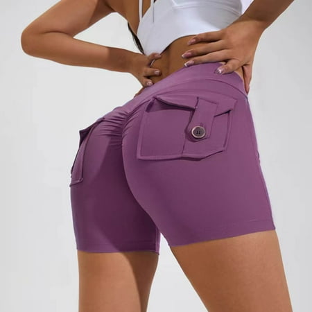 WMTBSRSW Shorts for Women Scrunch Butt Lifting Tummy Control Athletic Shorts Gym Workout Pole Dance Yoga Leggings with Cargo Pocket