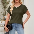 thumbnail image 2 of Delayuji Women's Spring Round Neck Solid Color Strip Loose Casual Short Sleeve T Shirt Green Xl Polyester,Spandex Short Sleeve Shirts for Women, 2 of 5