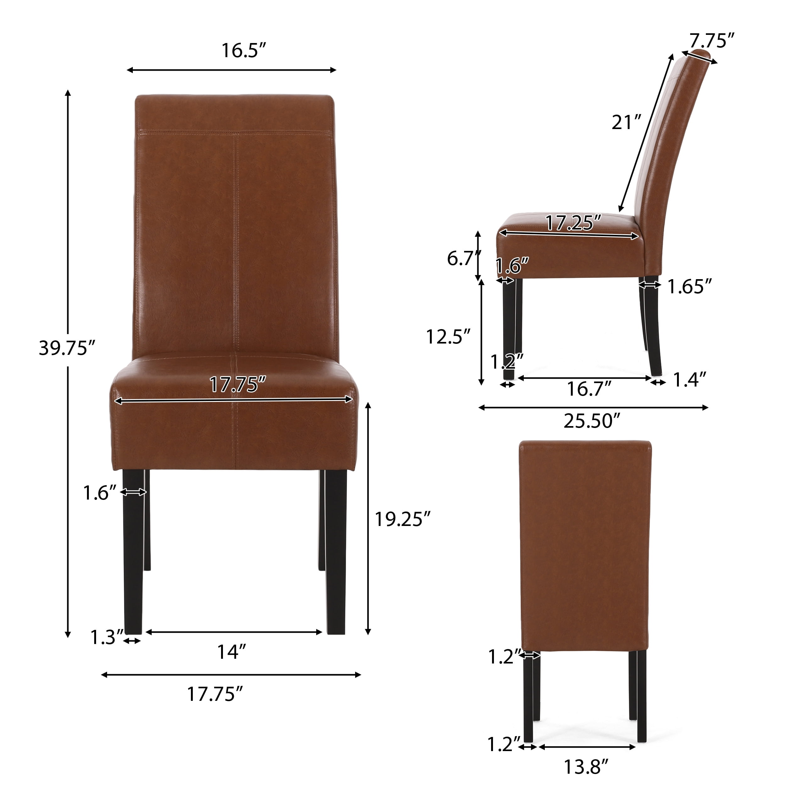 Noble House Braydon Faux Leather Upholstered T-Stitch Dining Chairs, Set of 4, Cognac Brown and Espresso
