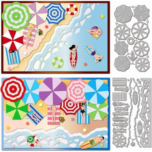 1 set Beach Umbrella Cutting Dies for Card Making Surfer Paddleboard Cut Die for DIY Scrapbooking Journal Embossing Paper Craft Decor