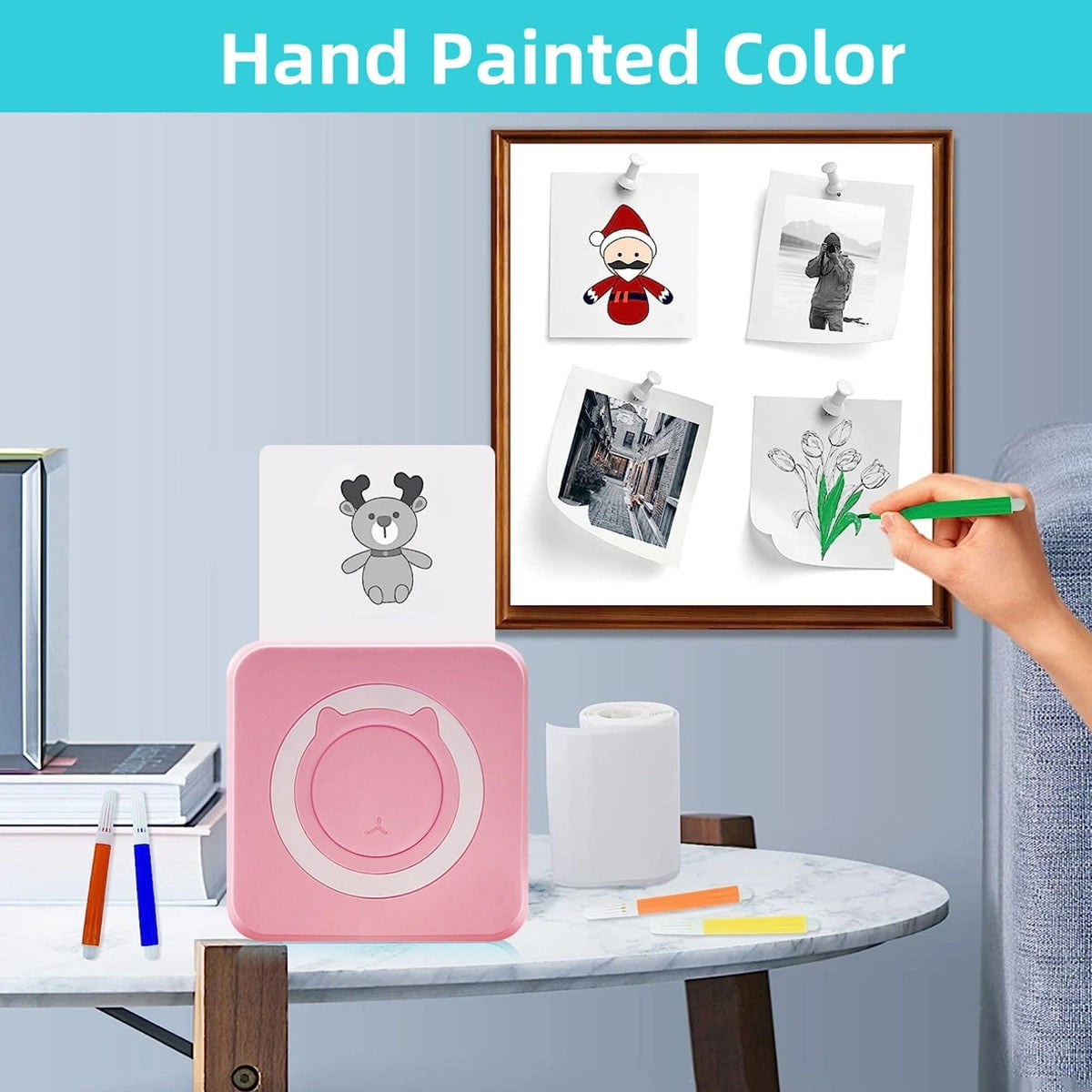 Mini Printer, Wireless Mini Photo Printer Label Printer, Portable BT Mini Thermal Printer ,Fast-Drying Ink with Crisp Output