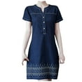 thumbnail image 1 of Robe en Denim pour Femmes Décontractée Été Mode Femmes Été Imprimée Ample Col en V Manches Courtes Longueur Genou Robe, 1 of 9