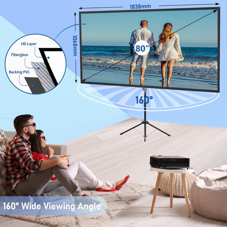 Écran De Projection ALR Portable 80 Pouces 16:9 – Haut Contraste, Résiste à 95% Lumière Ambiante, Idéal Home Cinéma Intérieur/Extérieur Avec Sac De Transport