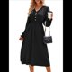 thumbnail image 1 of Vestido Mini de Larga con Escote en V para Mujer, Corte A, Cintura Alta, Informal, Fluido, Ideal para Invitadas A Cócteles y Bodas. Negro M, 1 of 10