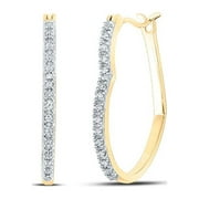 DIAMOND DEAL 10kt Yellow Gold Womens Round Diamond Heart Hoop Earrings 1/8 Cttw