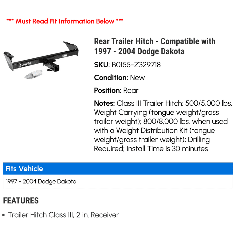 2000 dodge dakota trailer hitch discount