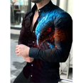 thumbnail image 1 of Cárdigan de lujo de moda para fiesta de graduación para hombre, camisa de solapa con botones y talla grande para eventos sociales, top informal con estampado de manga larga en dorado, morado y azul, 1 of 6