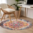 thumbnail image 4 of Blue Pink Round Area Rug 3.3 FT, Non Slip Small Entryway Kitchen Mat, Boho Middle Century Geometric Abstract Washable Soft Circular Rug Non-Shedding Door Mat for Bathroom Playroom Kids Room, 4 of 9