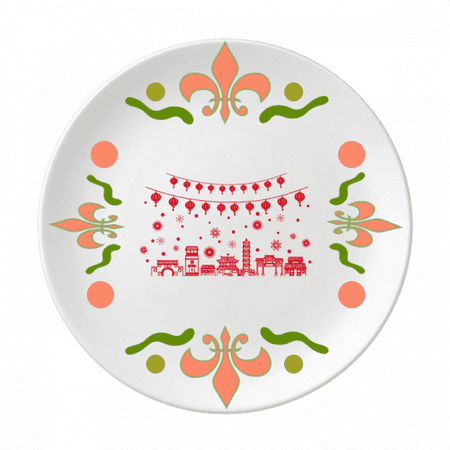 

red chinese paper cutting pattern flower ceramics plate tableware dinner dish