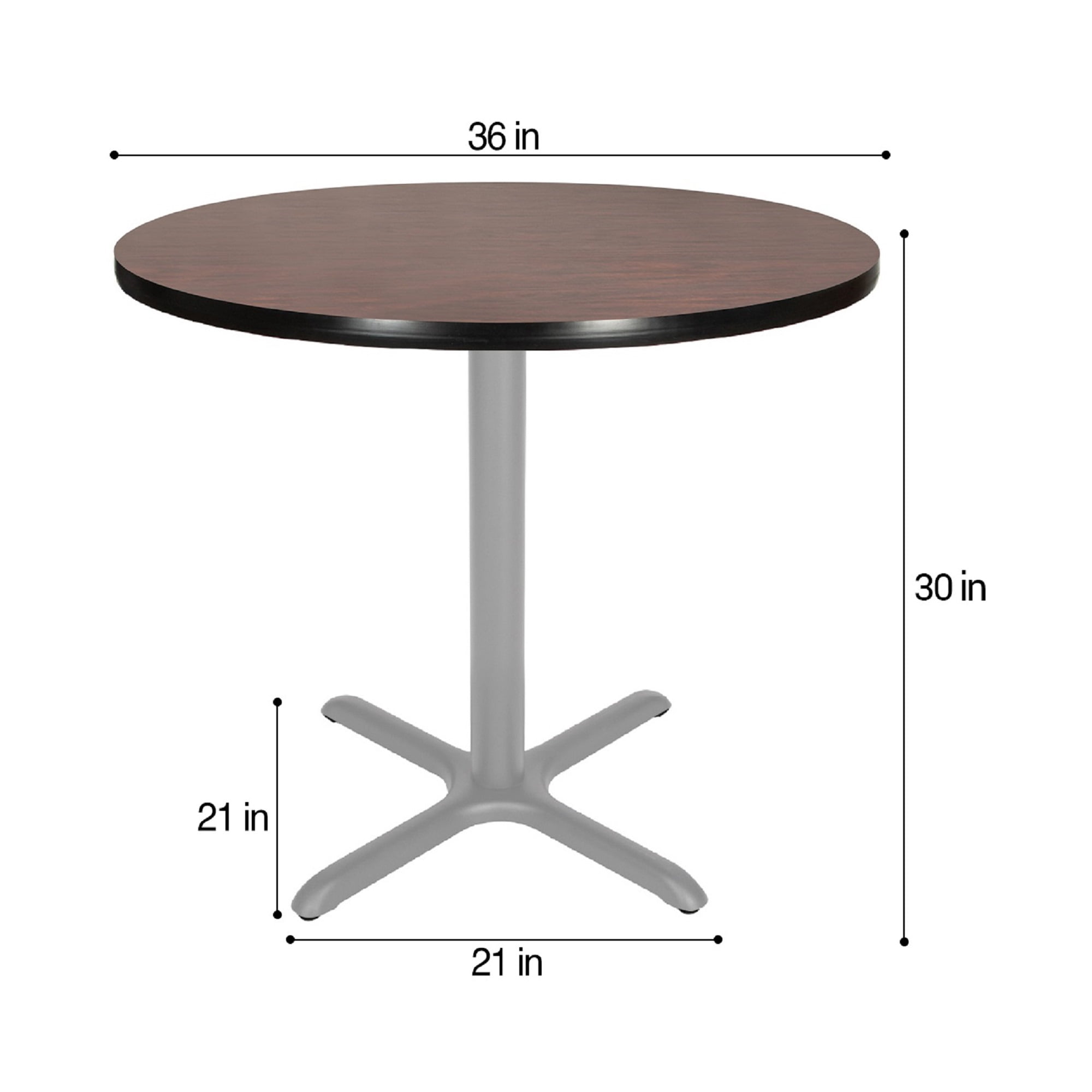 Hampden Furnishings Bennet Collection Steel Frame 36" Round Top, X Base, 30" Height, Cafe Table Grey Frame/Mahogany Top