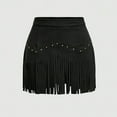 thumbnail image 4 of Huankd Western Cowgirl Fringe Skirt,High Waisted Mini Suede Skirts,Country Concert Rave Festival Booty Tassel Bottoms Black S, 4 of 5