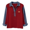 thumbnail image 4 of Denim Patchwork Shirts for Women Stand Collar Casual Blouse Comfy Tshirt Spring Summer Fashion,Long Sleeve Shirts for Women Button Up Denim Collared Patchwork Pullover Tops Vintage Jean Sweatshirt XL, 4 of 7