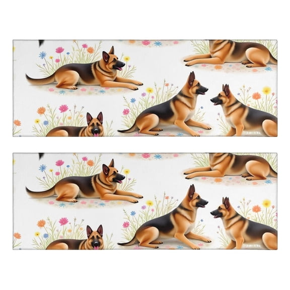Kitchen Rugs Sets Of 2,German Shepherd Dogs with Flowers Anti Fatigue Kitchen Mat Rugs Non Slip Washable,Decorative Kitchen Floor Mats for Kitchen,Sink,Laundry,17"X47"