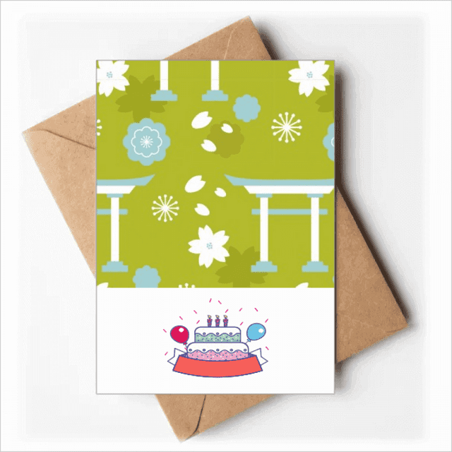 Cute Blue Green White Japan Happy Birthday Greeting Cards Envelopes Blank