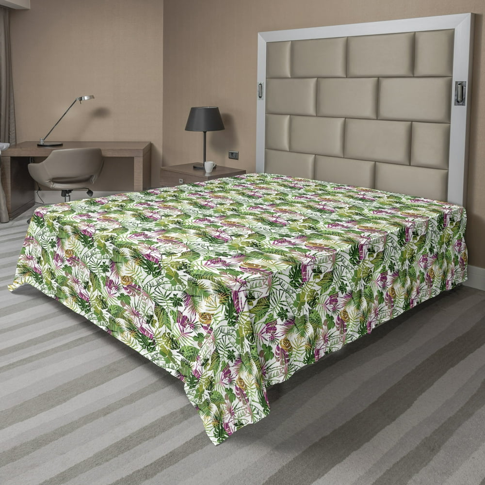 Tropical Flat Sheet, Exotic with Plants of Hawaiian Flora Hand Drawn