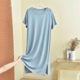 thumbnail image 2 of OVAFBAU Womens Nightgown Sleepshirt Pajama Dress Casual Cotton Crew Neck Short Sleeve Slit Loose Loungewear Dress Sleepwear, 2 of 6