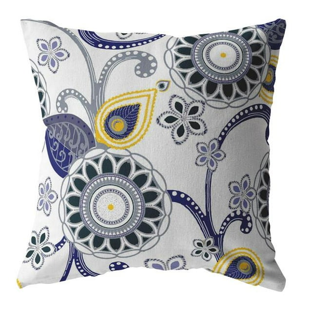 HomeRoots 410784 18 in. Navy & White Floral Suede Zippered Throw Pillow, Multi Color