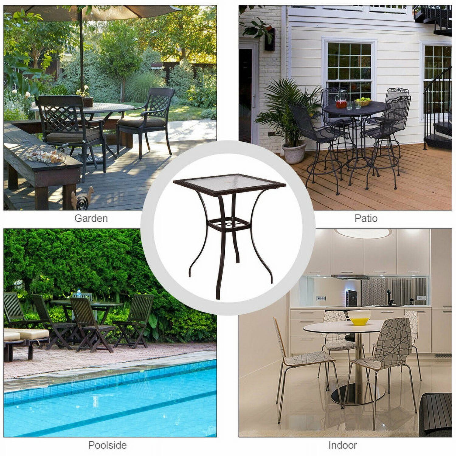 Aimee Lii 28.5 Inch Outdoor Patio Square Glass Top Table with Rattan Edging, Outdoor Patio Furniture
