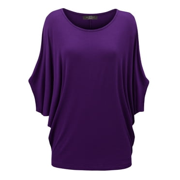 Made by Johnny Women's Scoop Neck Half Sleeve Batwing Dolman Top S DARK_PURPLE