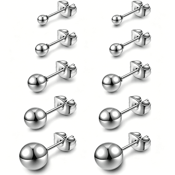 DESIGNICE Hypoallergenic Ball Earrings Studs Set Stainless Steel Round Ball Studs Earrings Cartilage Earrings for Women Men 3Mm-8Mm(10Pcs)