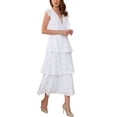 thumbnail image 4 of INSPIRE CHIC Women's Lace Dress for Wedding Guest Cocktail Evening Ruffle Cap Sleeves Tiered A-Line Maxi Dresses M White, 4 of 6