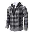 thumbnail image 2 of Men's Warm Plaid Jacket Solid Color Zipper Pockets Long Sleeve Hooded Fashion Coat Outwear, 2 of 4