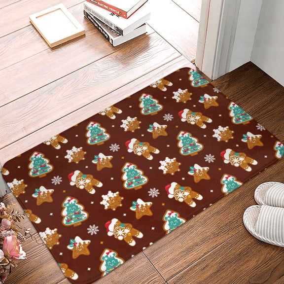 Front Door Mat Indoor Outdoor Outside Entrance - 16*24in Washable Christmas Gingerbread Thin Bathroom Rugs Fit Under Door, Bath Rugs for Bathroom, Kitchen Rugs Mats for Floor
