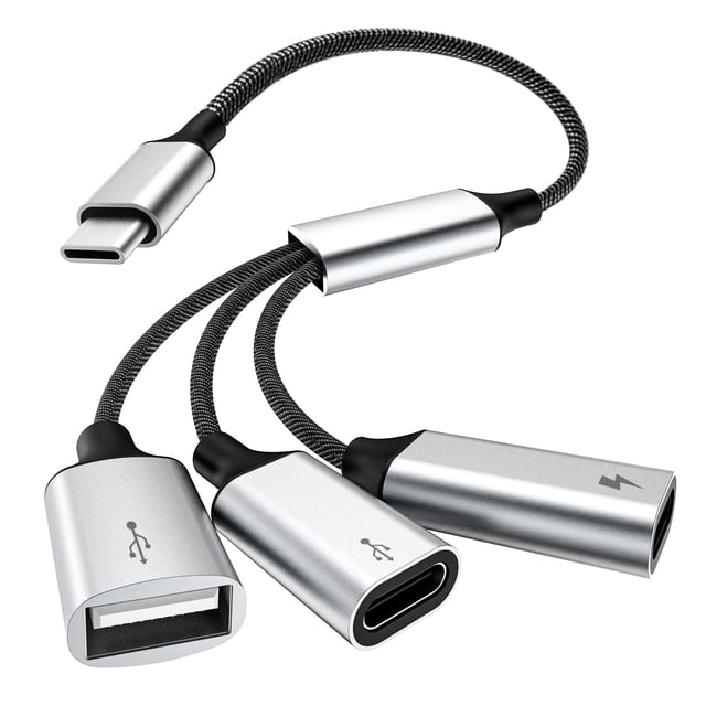 Adaptador divisor USB C TimoVo USB-C macho a 2 USB-C hembra y 1 USB-A hembra