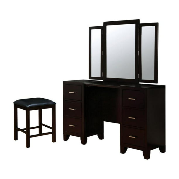Furniture Of America Sirius 2 Piece Wood Vanity Desk With Stool In Espresso Walmart Com Walmart Com
