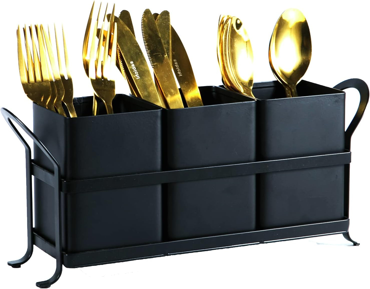 Metal Silverware Caddy,3 Compartment Utensil Holder With Metal Rack,Utensil Caddy Flatware Cutlery Organizer for Countertop Party Picnic Camping Outdoor Pink