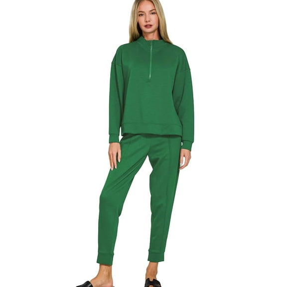 Zenana Scuba Half Zip Pullover and Jogger Set