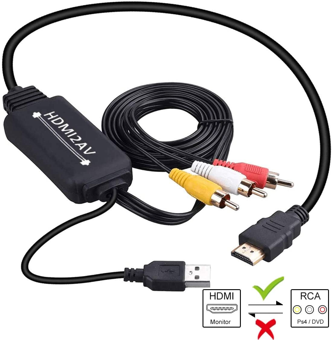 HDMI to Converter, HDMI to RCA Adapter, 1080P HDMI to AV 3RCA CVBs Composite Video Audio Supports NTSC for PC, HDTV, DVD, VHC VCR - Walmart.com