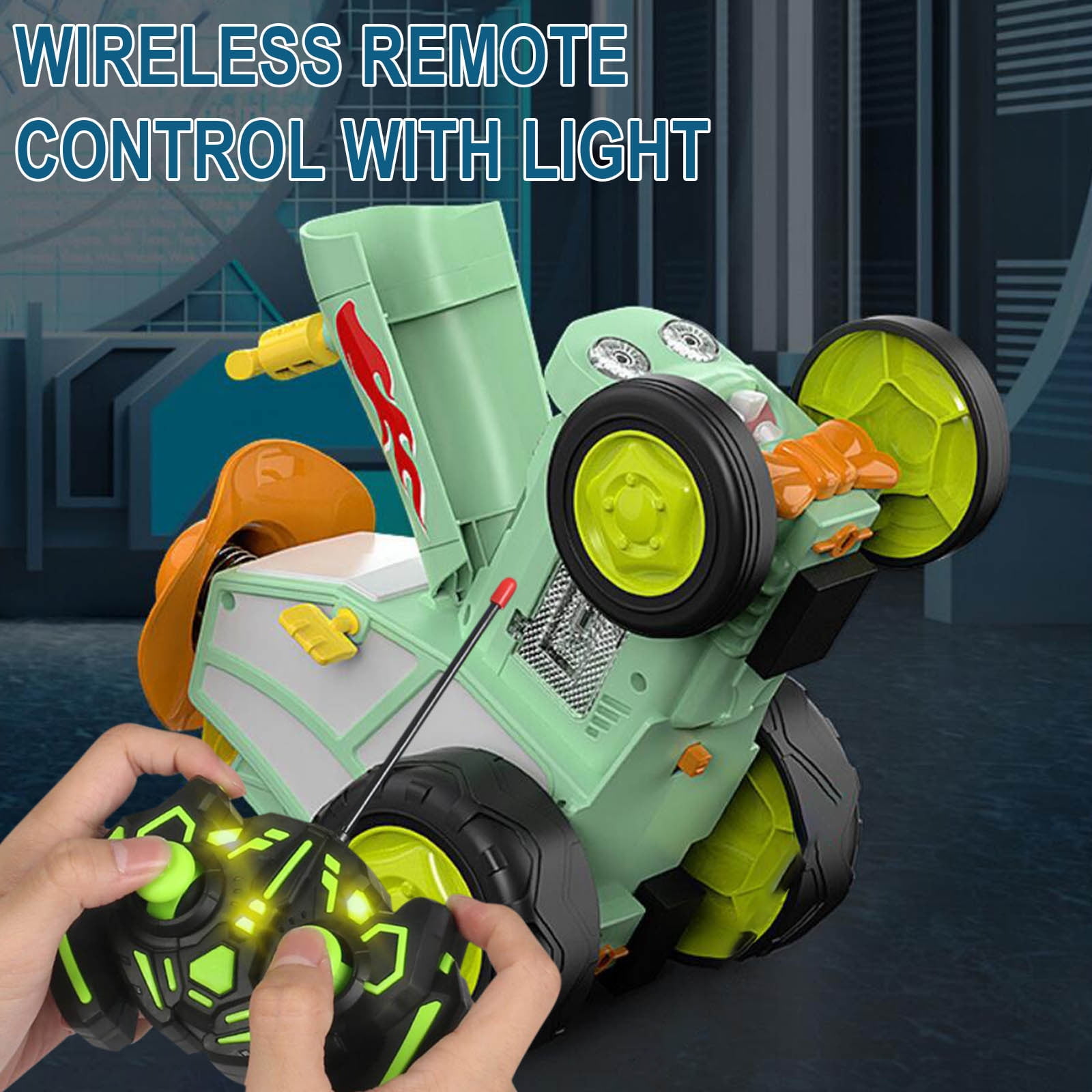 RC Stunt Car,360° Flip Dancing Remote Control Toy With LED Lights And Music,Rechargeable 800mAh Battery For 60+ Minutes Playtime,Safe ABS Plastic Construction For Youngsters Age 6-12(Green)