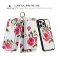 thumbnail image 2 of ELEHOLD Handbag Wallet with Case for iPhone 15 Plus Flower Floral Pattern with Card Holders Zipper Purse RFID Wallet Wristband Strap Magnetic Phone Case for iPhone 15 Plus,white, 2 of 8