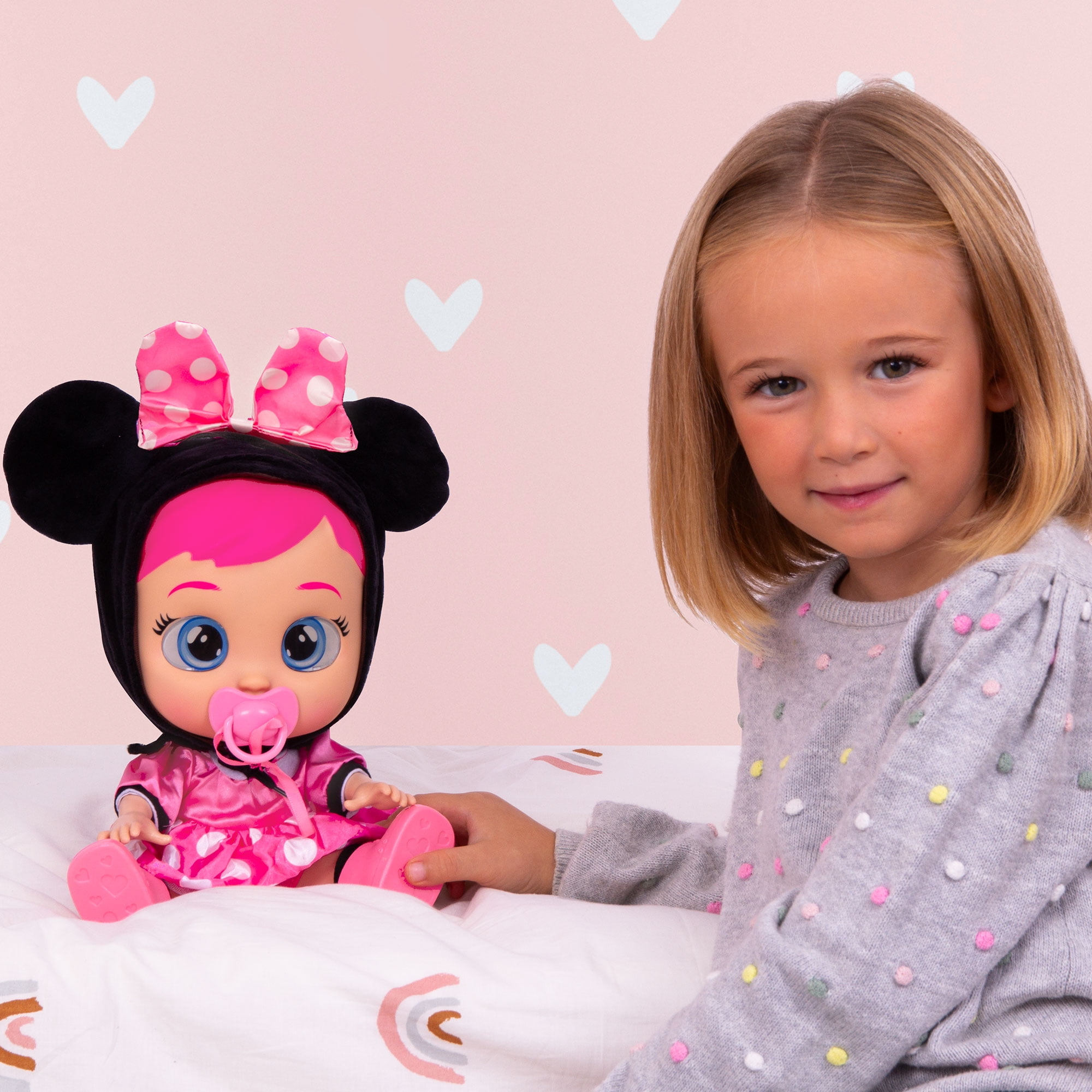 Cry Babies Disney Nurturing Baby Doll Inspired by Minnie Mouse, Dressed Up in The Iconic Pink Dress and Cries Real Tears with Pink Hair