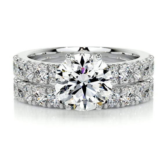 First Jewel White Gold Over 14K Silver Diamond Ring - Brilliant 1.8 Ct Round Cut Diamond Ring for Her - Full Eternity Diamond Ring for Women's - Solitaire with Accent Diamond Ring for Women's