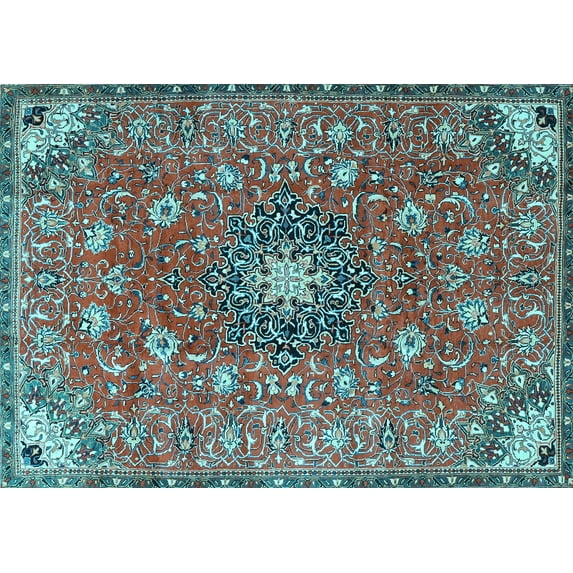 Ahgly Company Indoor Rectangle Medallion Light Blue Traditional Area Rugs, 7' x 9'