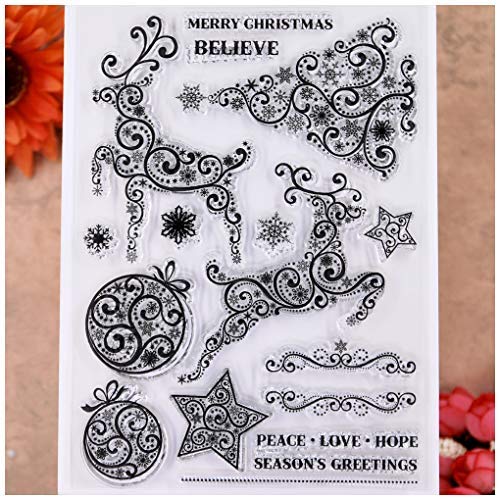KWELLAM Merry Christmas Flowers Clear Stamps for Card Making Decoration and DIY Scrapbooking