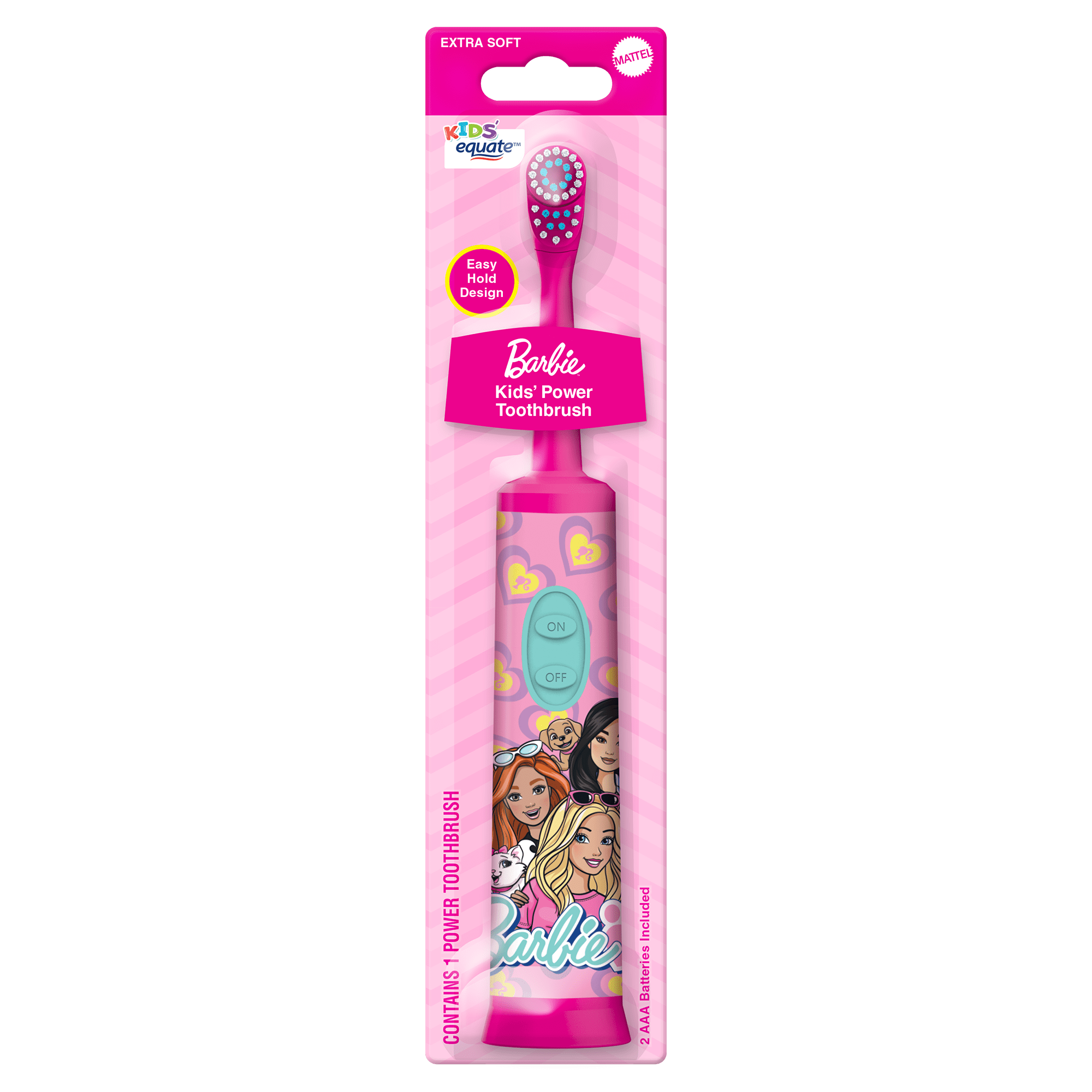 Equate Kids Barbie Oscillating Electric Toothbrush, Battery Powered, Extra-Soft Bristles (1 Brush, 2 AAA Batteries)