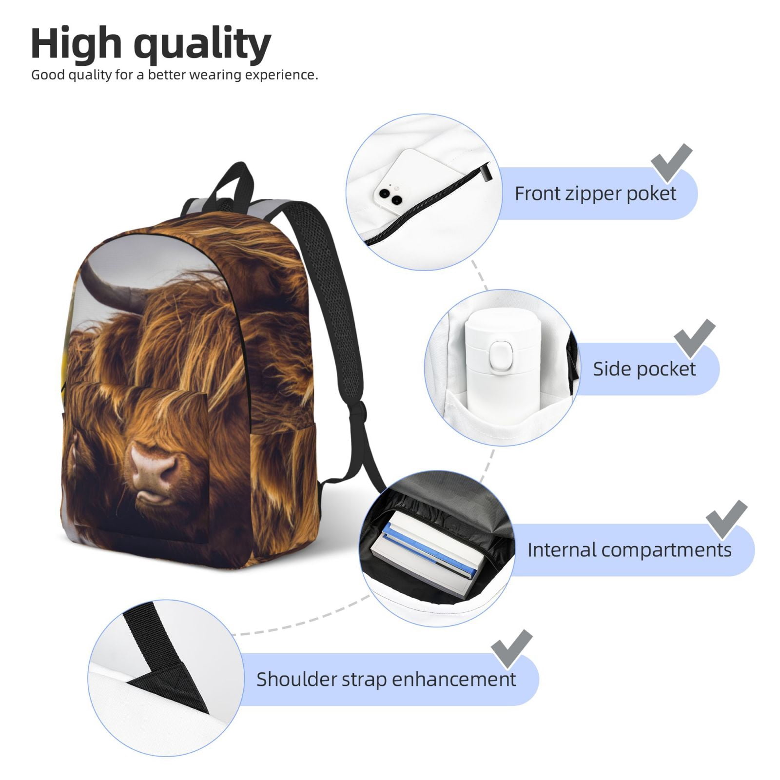 Defioc Portrait Of Cow With Its Baby Cow for Canvas Backpack,Travel Rucksack Unisex Knapsack Laptop Backpack for Work & College -Medium