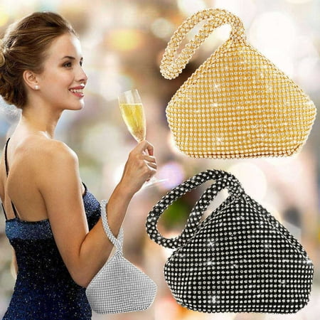 Clutch Silver Evening Bags Triangle Full Rhinestones Women's Evening Clutch Bag Party Prom Wedding Purse (Sliver,Black,Silver) ()