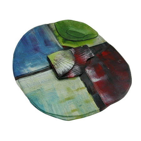 Fused Glass Platters - Abstract Multicolored Fused Art Glass Sushi Platter 15 Inch Diameter