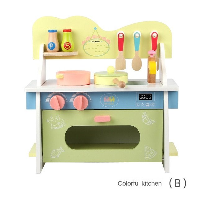 DokiToy Children‘s Simulated Home Cooking Kitchenware Set Wooden Colorful Kitchen Toys Removable Gas Cooker 2023 Dropshopping