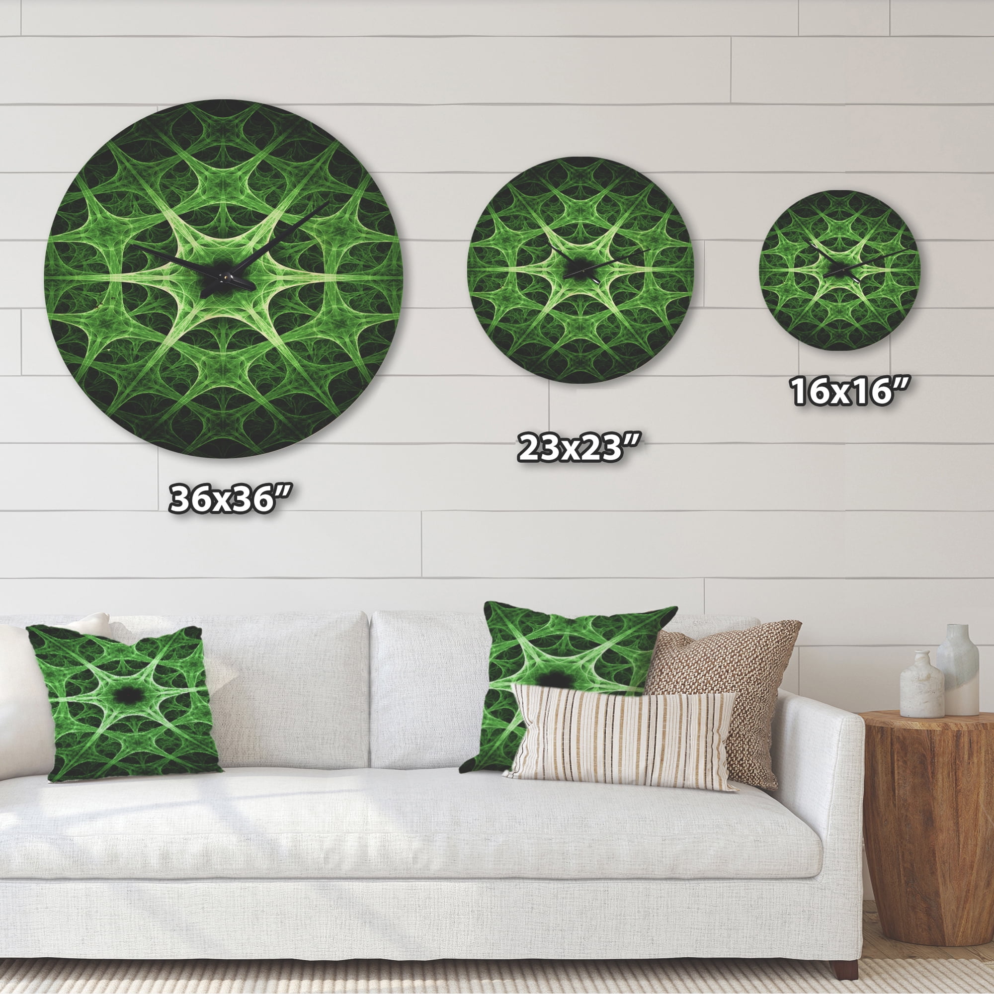 Designart 'Abstract Green Thorn Flower Pattern' Modern Wood Wall Clock