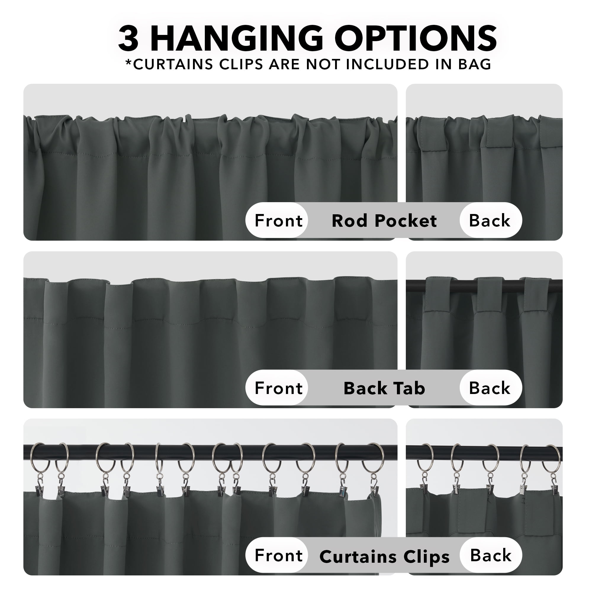 Deconovo Blackout Curtains for Bedroom Living Room, Thermal Insulated Back Tab Rod Pocket Window Panels, 70 x 63 Inch, Dark Gray, 2 Panels