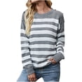 thumbnail image 1 of Pntutb - Jersey de punto con cuello redondo para mujer, a rayas, a la moda, informal, de manga larga Pntutb Pntutb-1309, 1 of 4