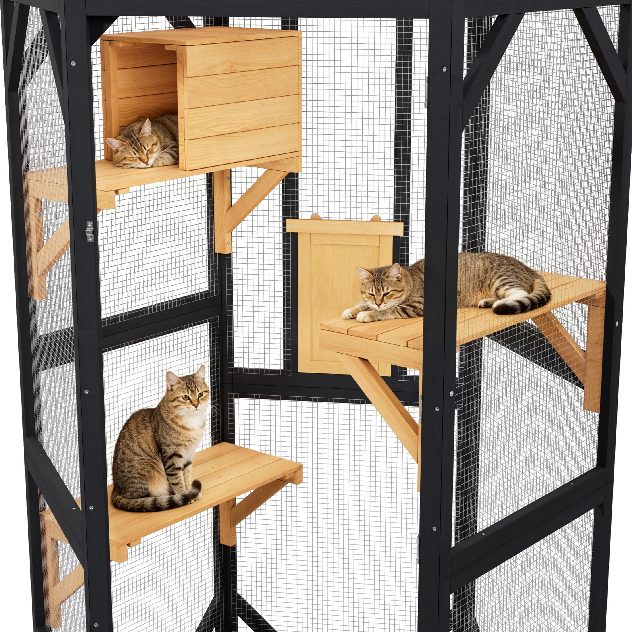 70" Catio Outdoor Cat Enclosure,Large Cat House Walk-in Cat Cage with Waterproof Cover for Multi Cats, Black with Yellow