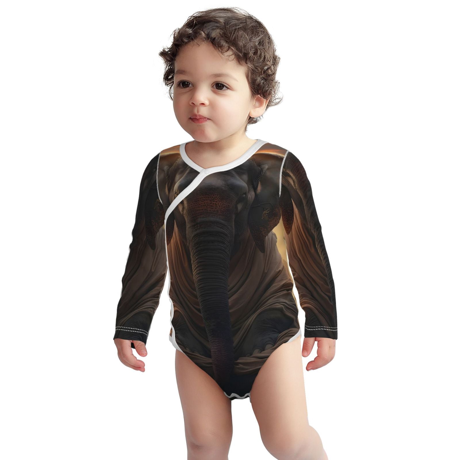 Xecao Lake Meditating Elephant Print Baby unisex-baby Cotton Long-sleeve Bodysuits-6 Months